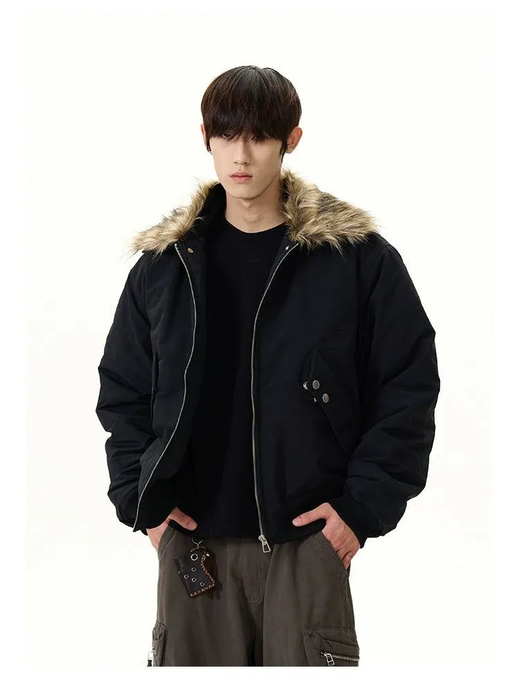 Rivet Buttons Fur Collar Parka Jacket