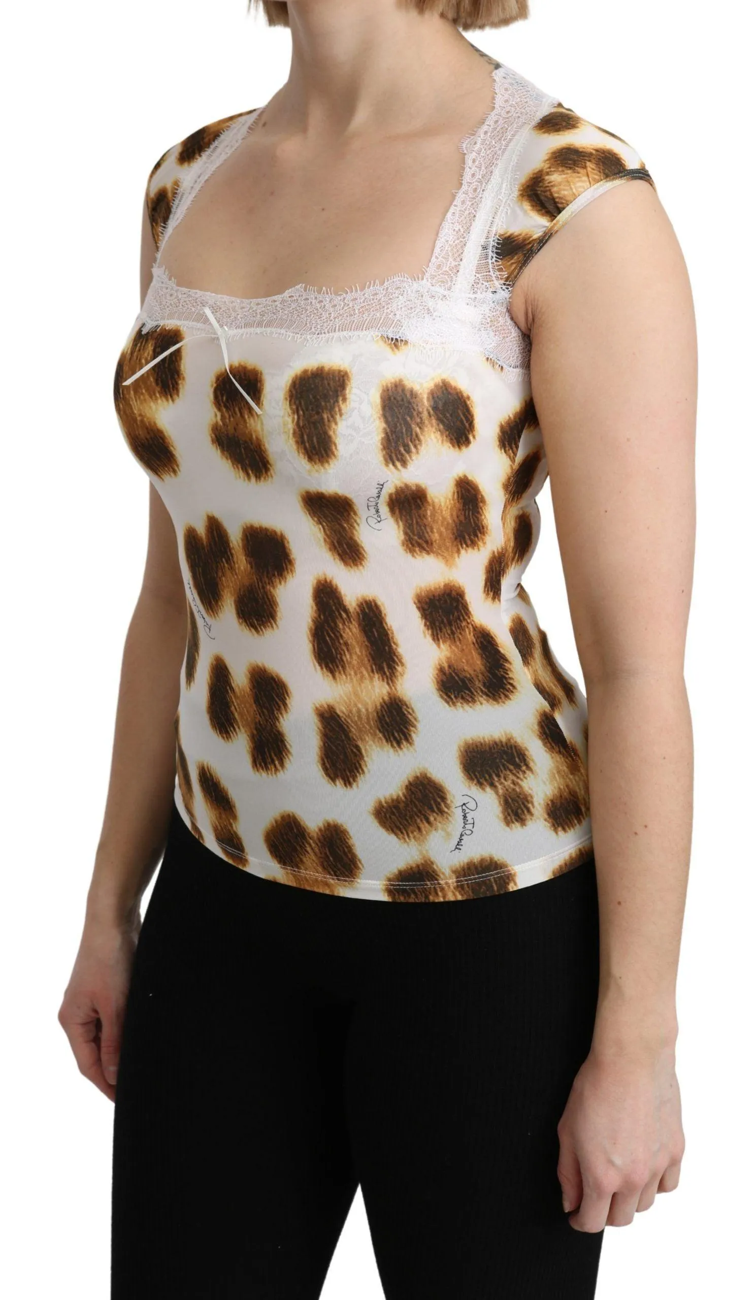 Roberto Cavalli White Brown Camisole Underwear Blouse