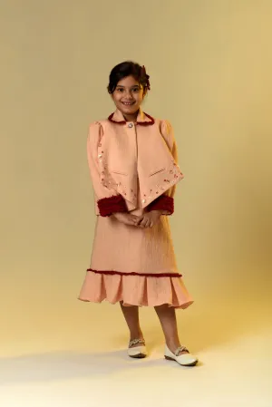 Rosehip Radiance- Embroidered Blazer With Skirt Set For Girls