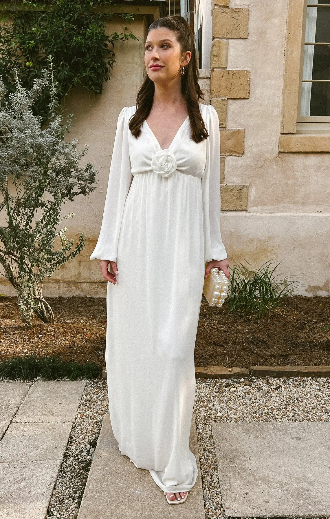 Rosetta Maxi Dress ~ White Silky Crepe