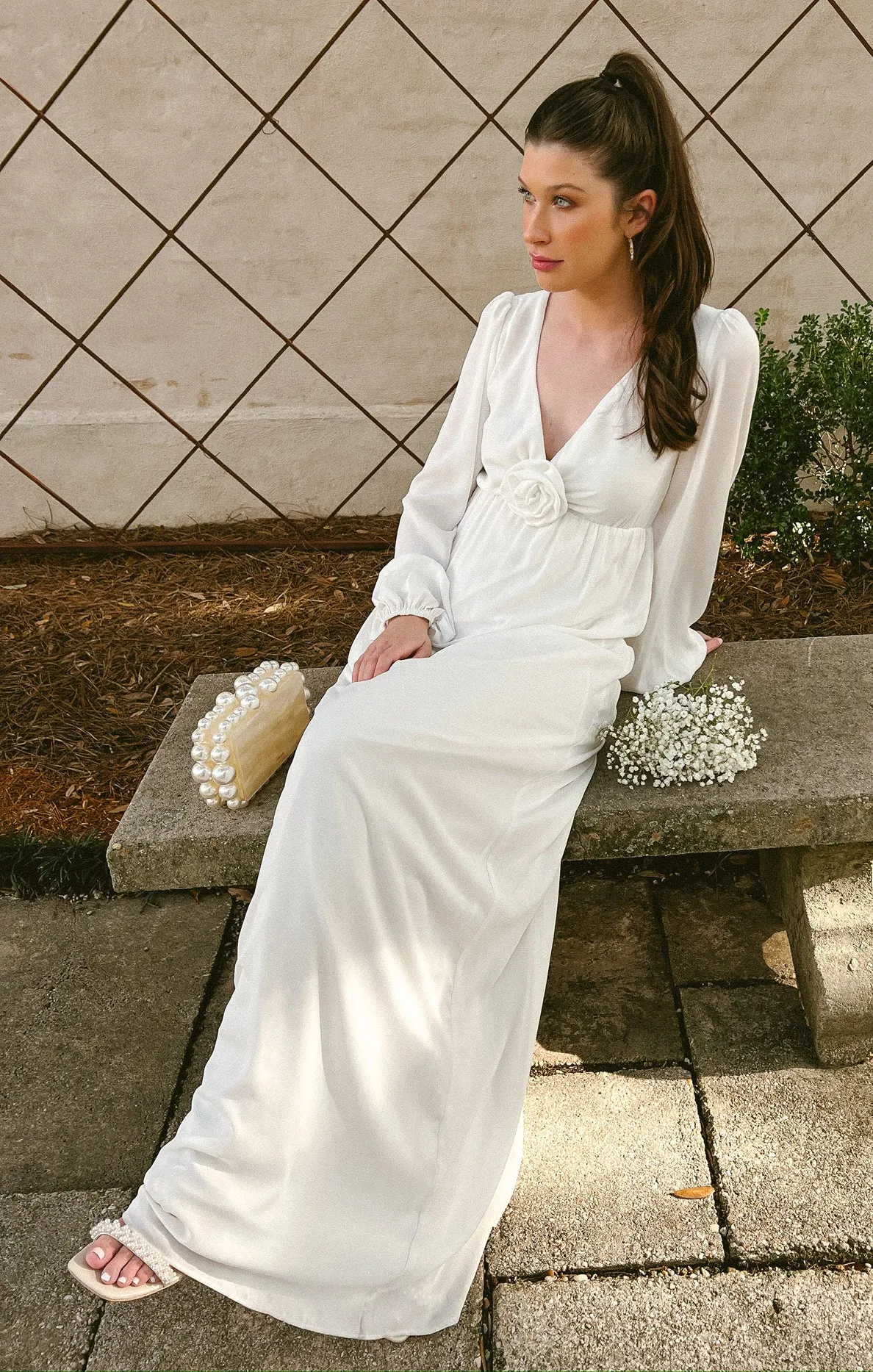 Rosetta Maxi Dress ~ White Silky Crepe