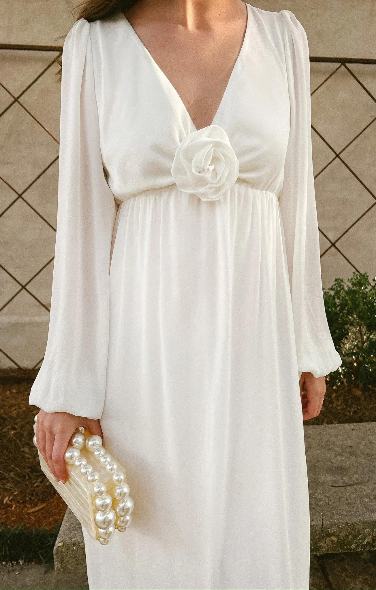 Rosetta Maxi Dress ~ White Silky Crepe