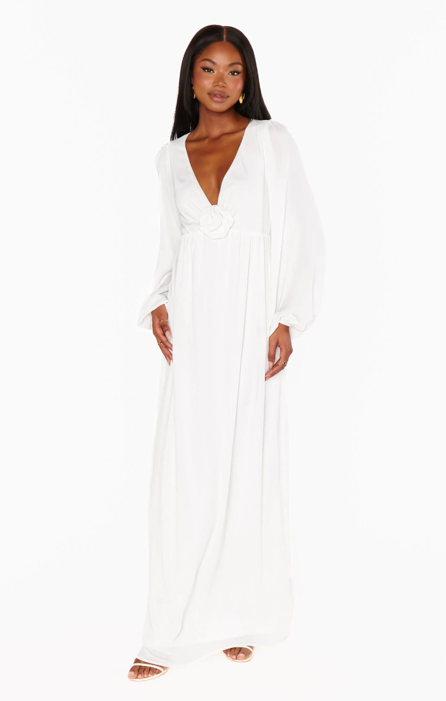 Rosetta Maxi Dress ~ White Silky Crepe