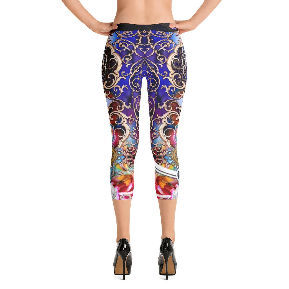 Royal Blue Capri Leggings Baroque Capri Leggings Women Sports Wear Spandex  Leggings, PF - 1053A