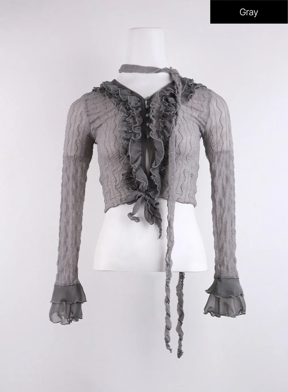 Ruffled Tie Front Cardigan CJ425