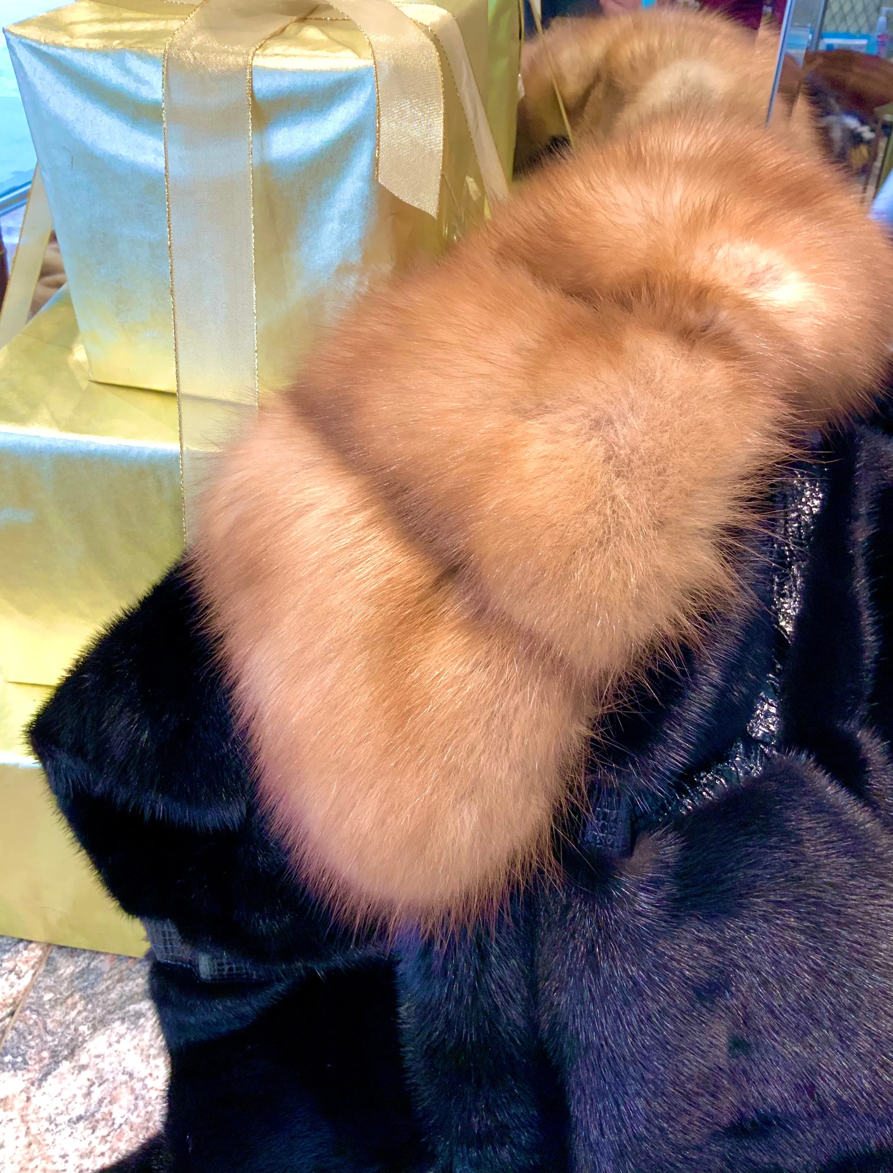 Sable Fur Notch Collar Ranch Mink and Leather Stroller