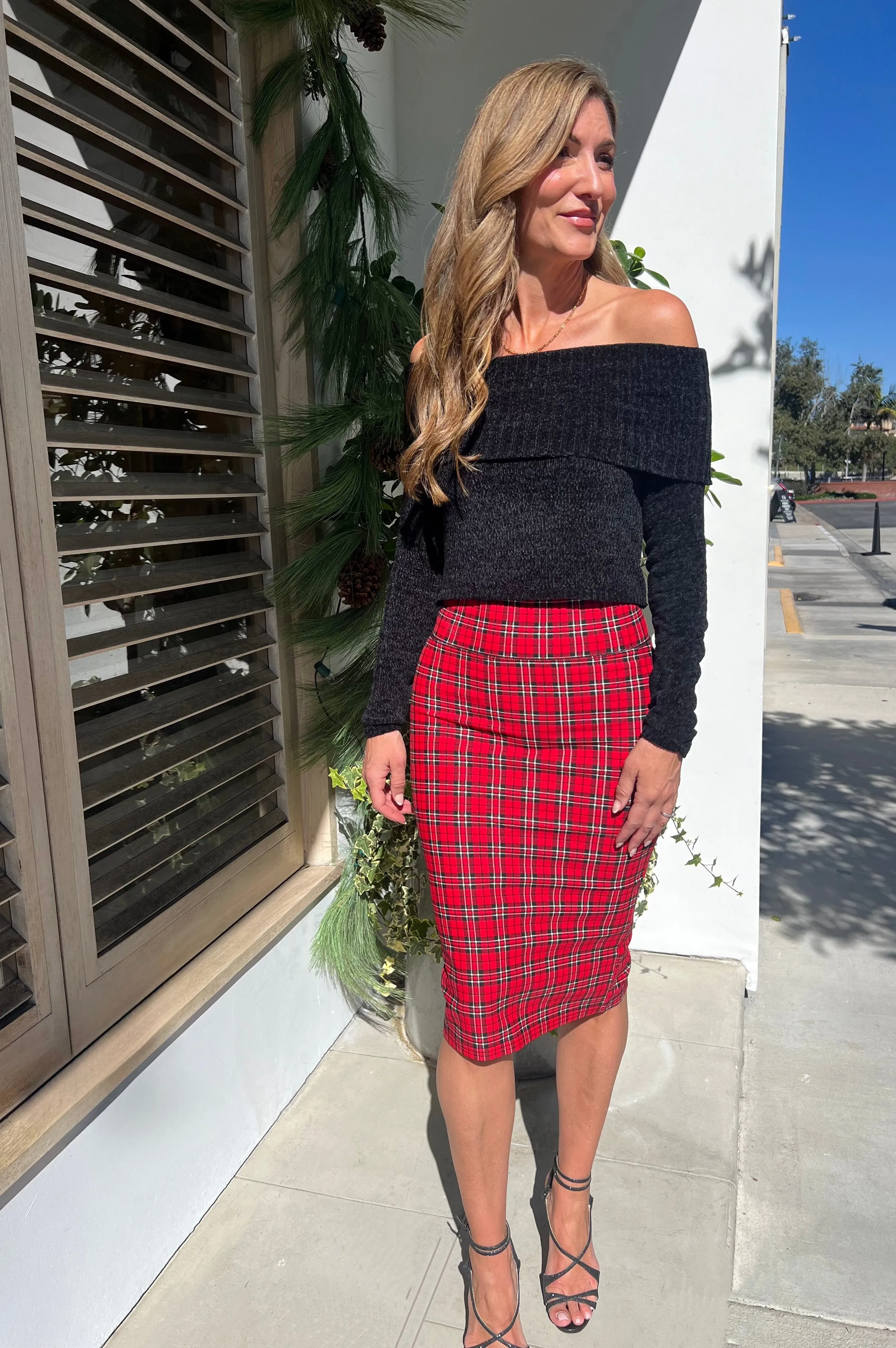 Santas Favorite Pencil Skirt Red Plaid