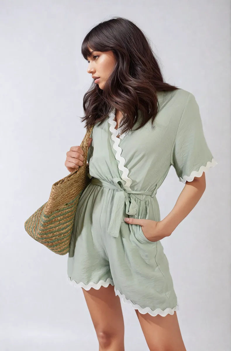 Scalloped Trim Wrap Over Playsuit