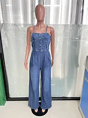 Sexy shoulder strap denim jumpsuit wide leg pants flared pants AY3430