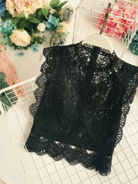 Sexy V Neck Chiffon Camisole Ruffle Backless Short Lace Crop Top Sleeveless Shirt