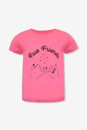 Short Sleeve Burnout Graphic Tee - Neon Pink “True Friends”