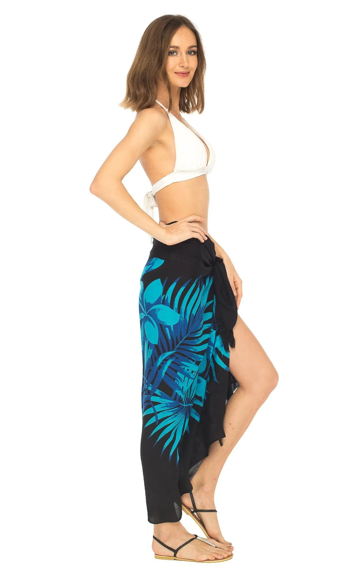 SHU-SHI Womens Beach Swimsuit Cover Up Palm Tree Sarong Wrap with Coconut Clip