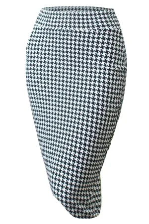 Slim Fit Midi Pencil Skirt Style 700 in Houndstooth or Black