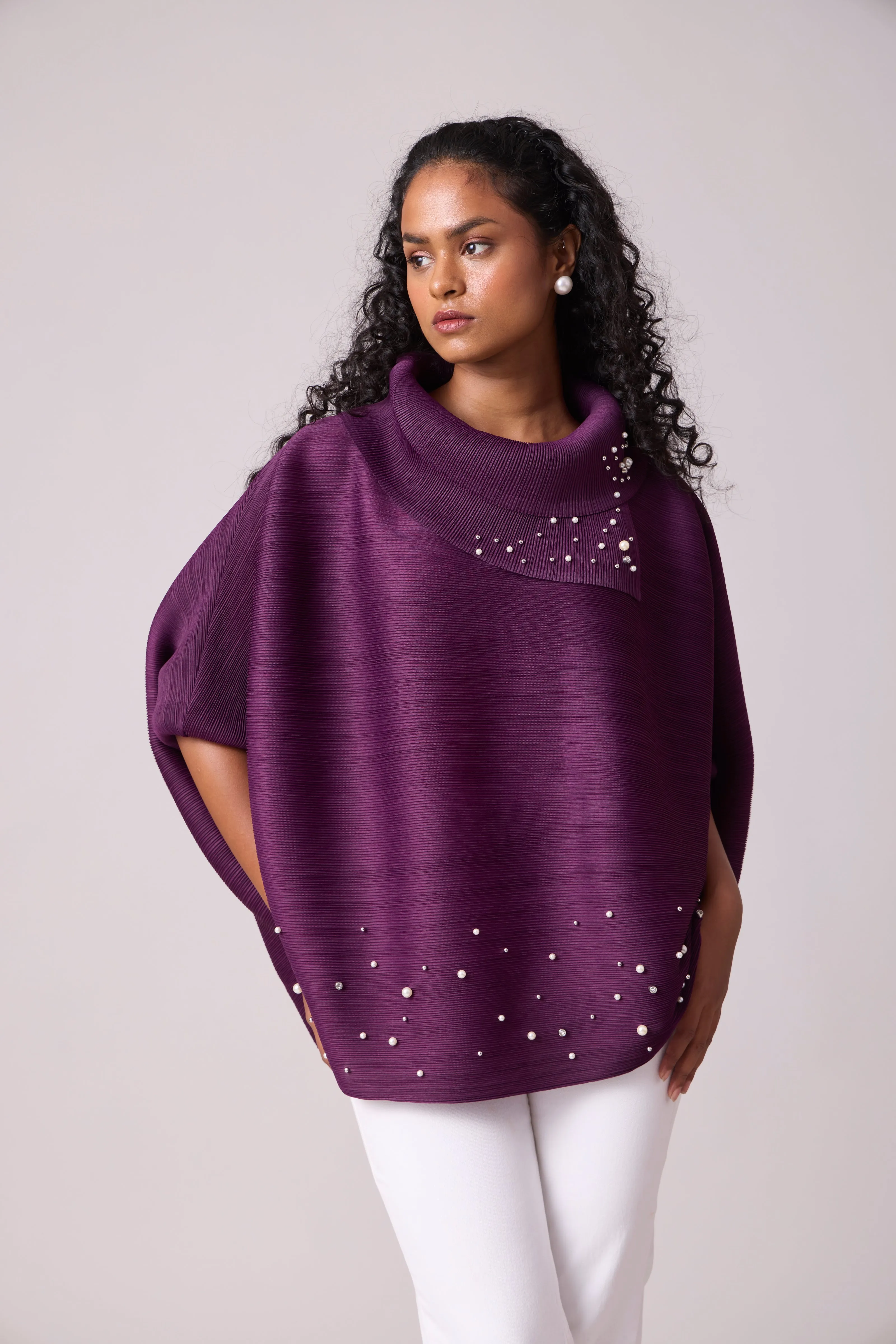 Sloane Pearled Batwing Top - Wine Purple