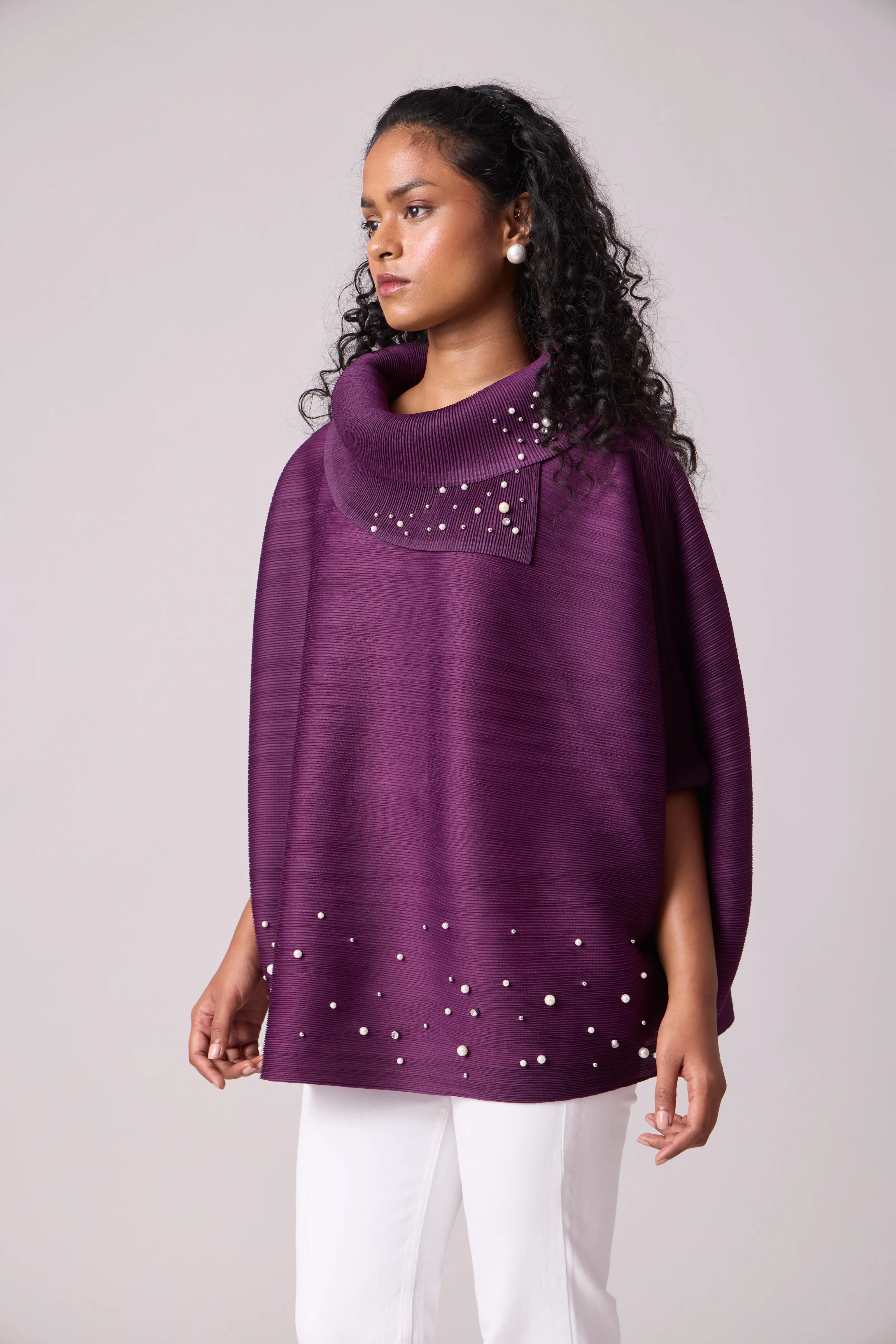 Sloane Pearled Batwing Top - Wine Purple