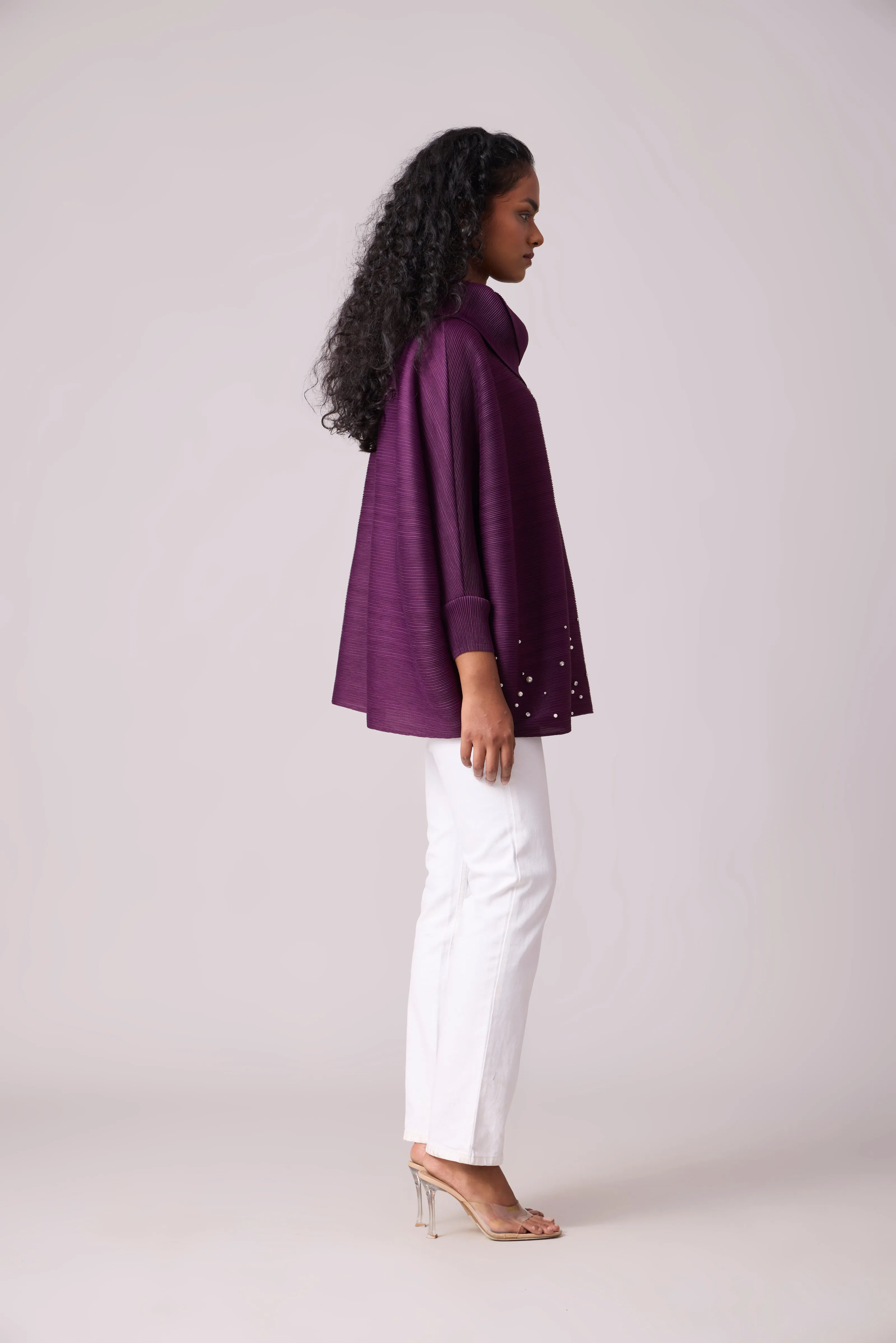 Sloane Pearled Batwing Top - Wine Purple