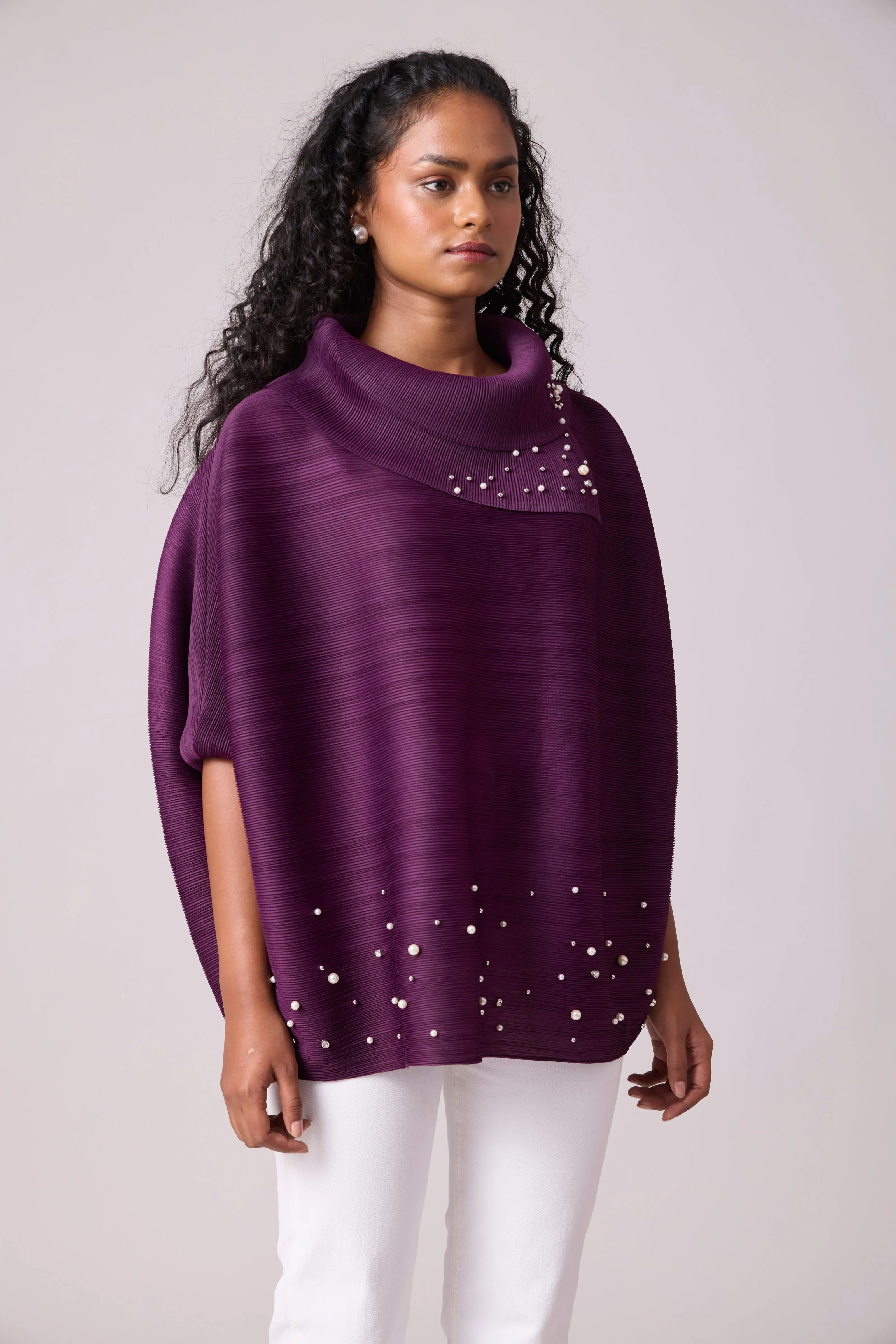 Sloane Pearled Batwing Top - Wine Purple