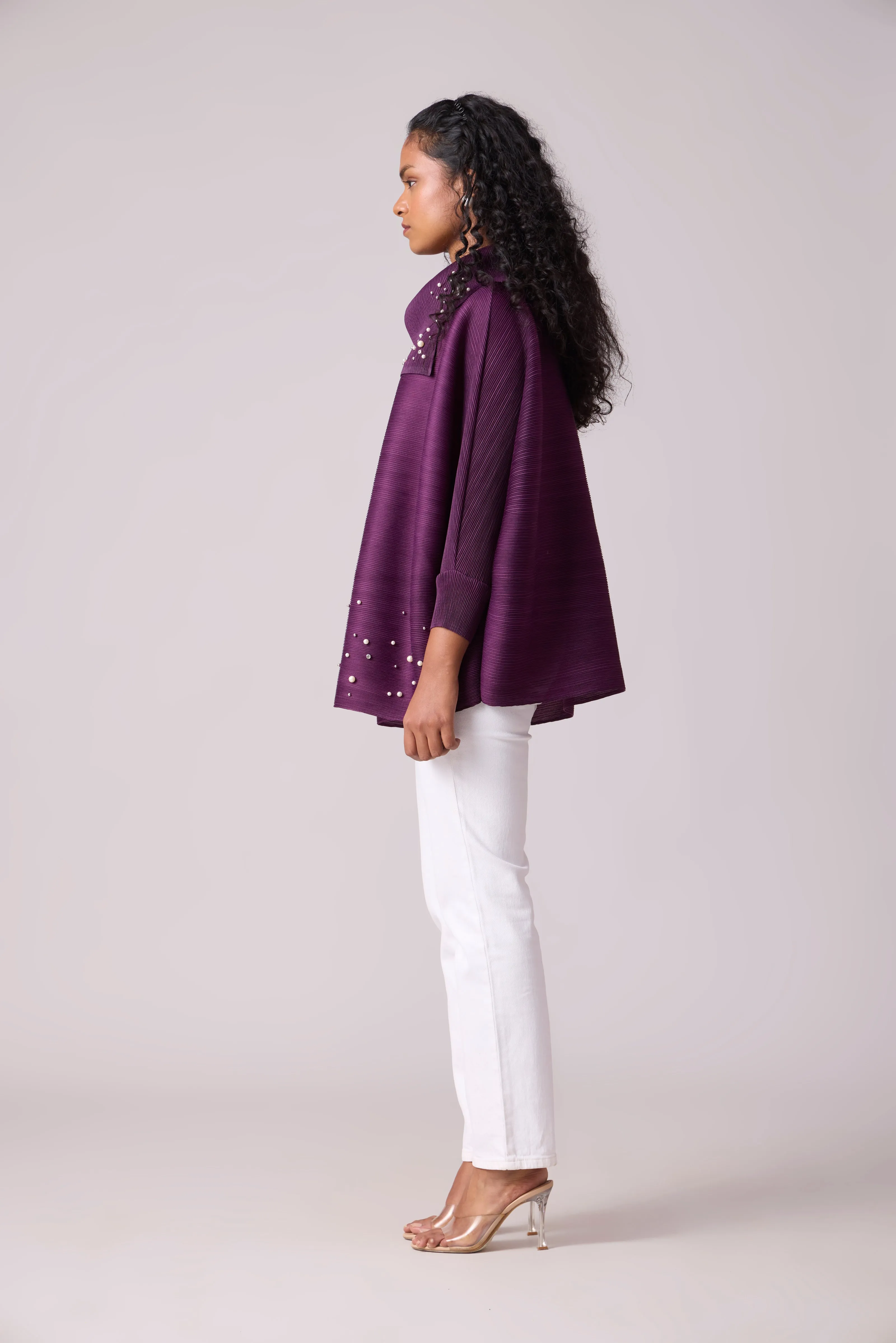 Sloane Pearled Batwing Top - Wine Purple