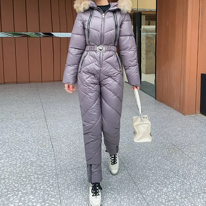 Snow One Piece For Women Jumpsuit Ski Clothes Winter Jackets Hooded Parka