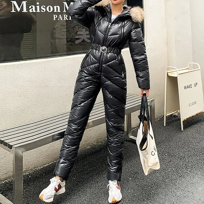 Snow One Piece For Women Jumpsuit Ski Clothes Winter Jackets Hooded Parka