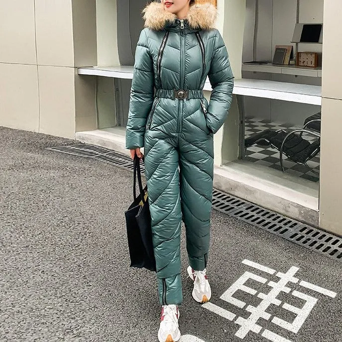 Snow One Piece For Women Jumpsuit Ski Clothes Winter Jackets Hooded Parka