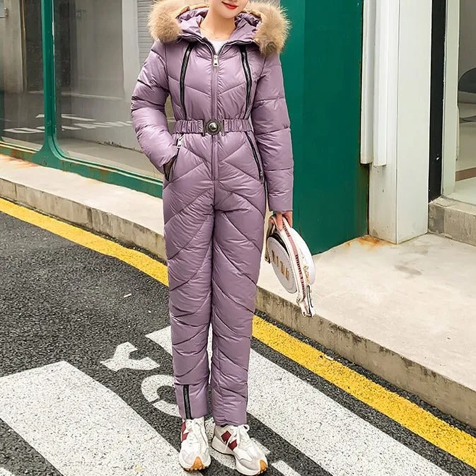 Snow One Piece For Women Jumpsuit Ski Clothes Winter Jackets Hooded Parka