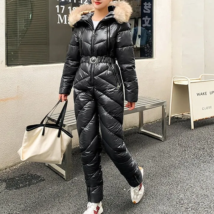 Snow One Piece For Women Jumpsuit Ski Clothes Winter Jackets Hooded Parka