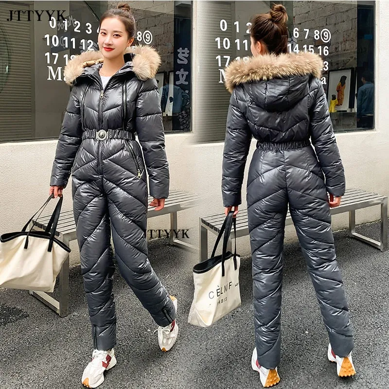 Snow One Piece For Women Jumpsuit Ski Clothes Winter Jackets Hooded Parka