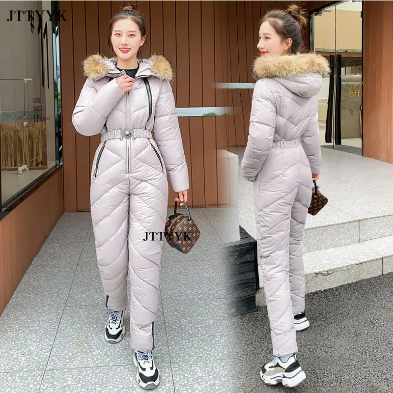 Snow One Piece For Women Jumpsuit Ski Clothes Winter Jackets Hooded Parka