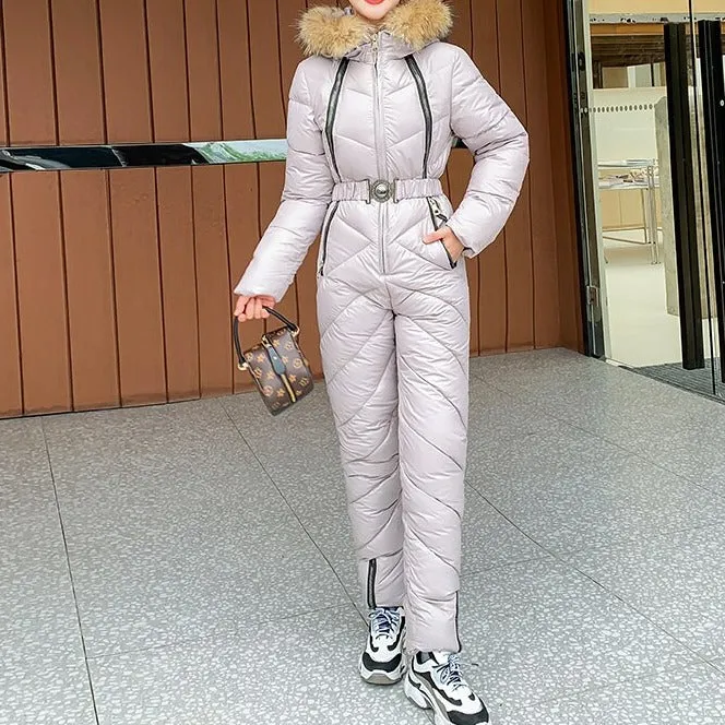 Snow One Piece For Women Jumpsuit Ski Clothes Winter Jackets Hooded Parka