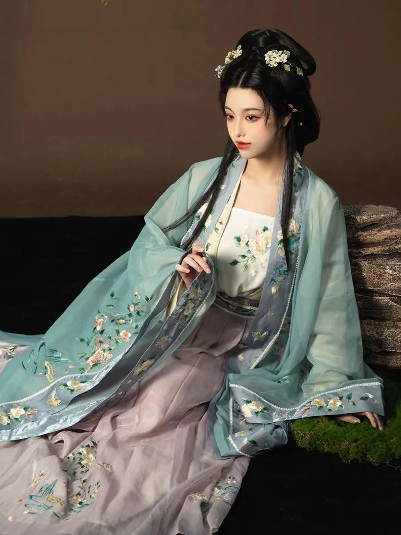 Song of Spring - Peony Flower Embroidery Traditional Hanfu Clothing Chinese Dress for Garden Tea Party