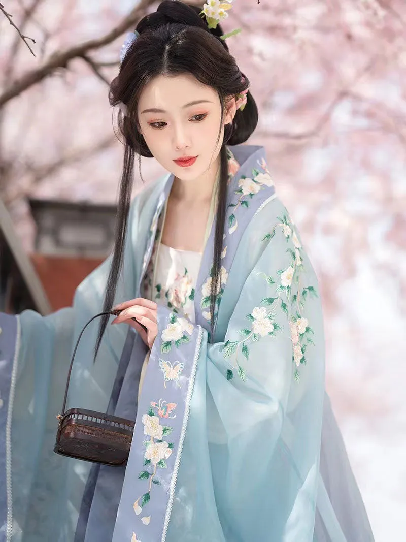 Song of Spring - Peony Flower Embroidery Traditional Hanfu Clothing Chinese Dress for Garden Tea Party