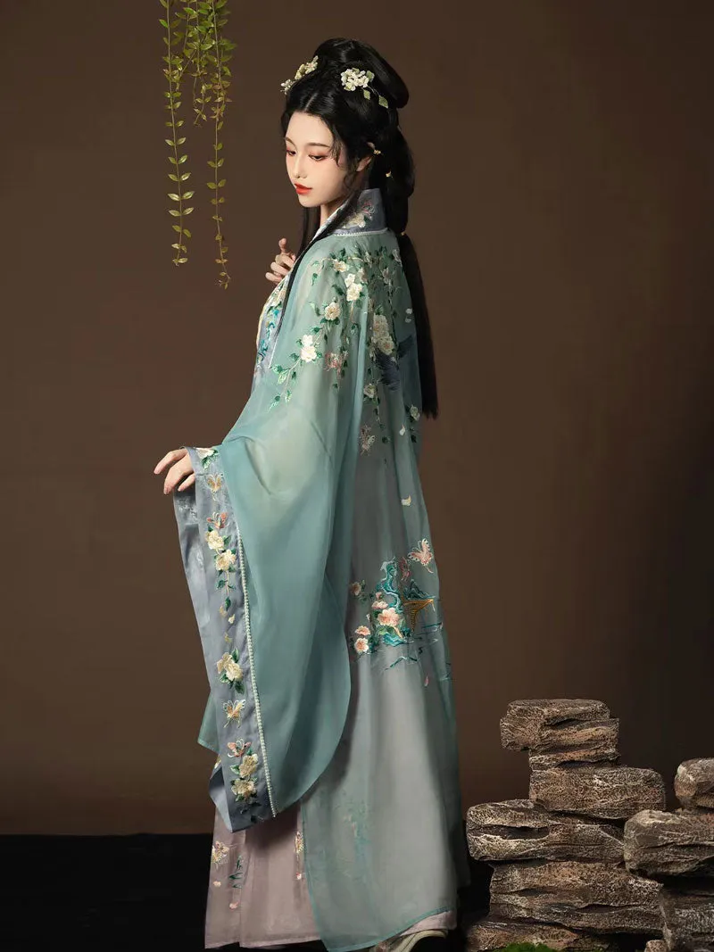 Song of Spring - Peony Flower Embroidery Traditional Hanfu Clothing Chinese Dress for Garden Tea Party