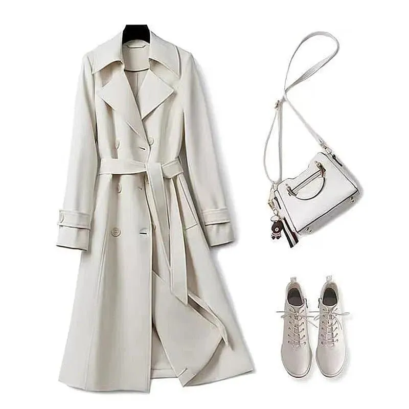 Spring Trench Coat - Stylish Double-Breasted A-Line Jacket for Women