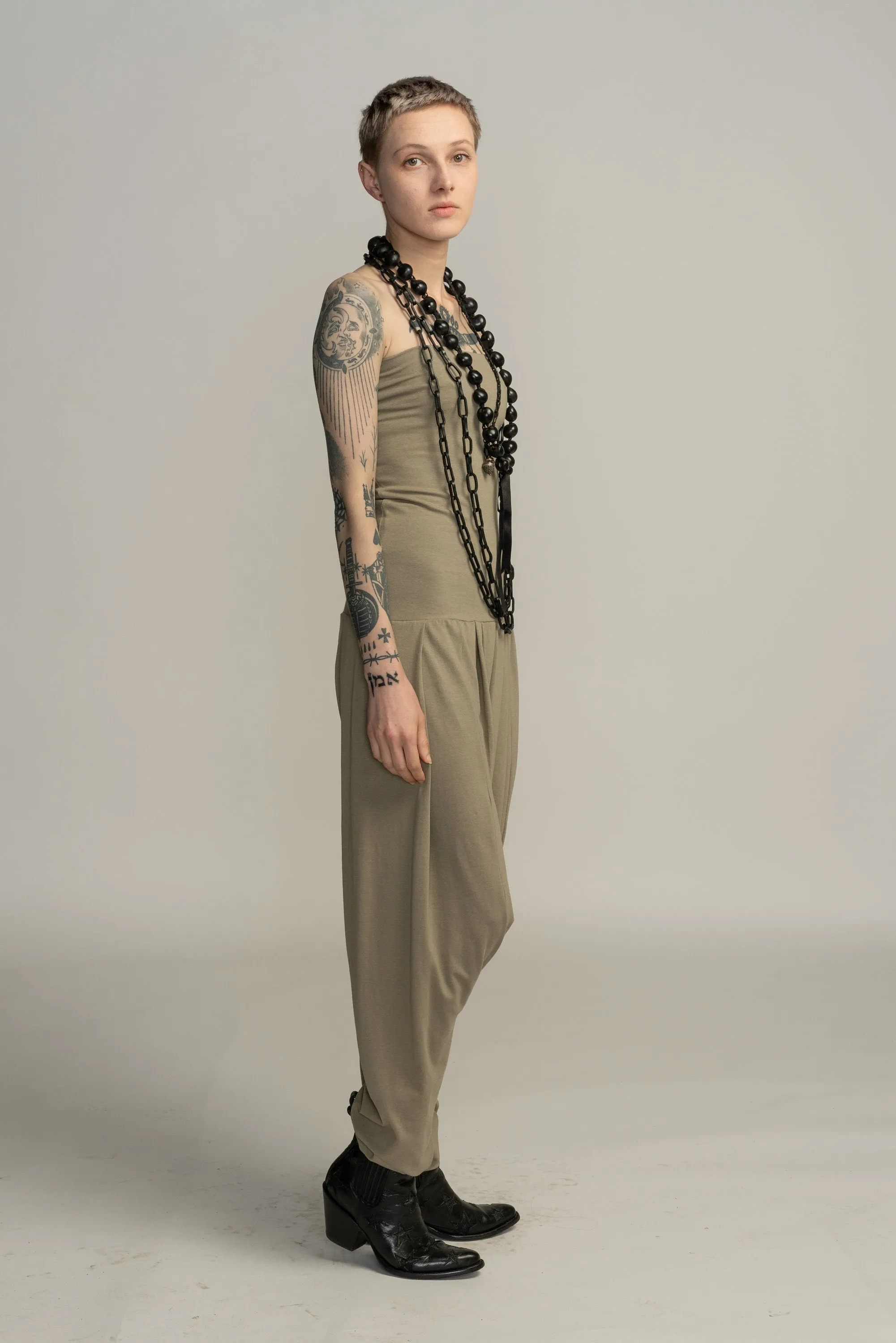 Strapless Almond Green Harem Jumpsuit