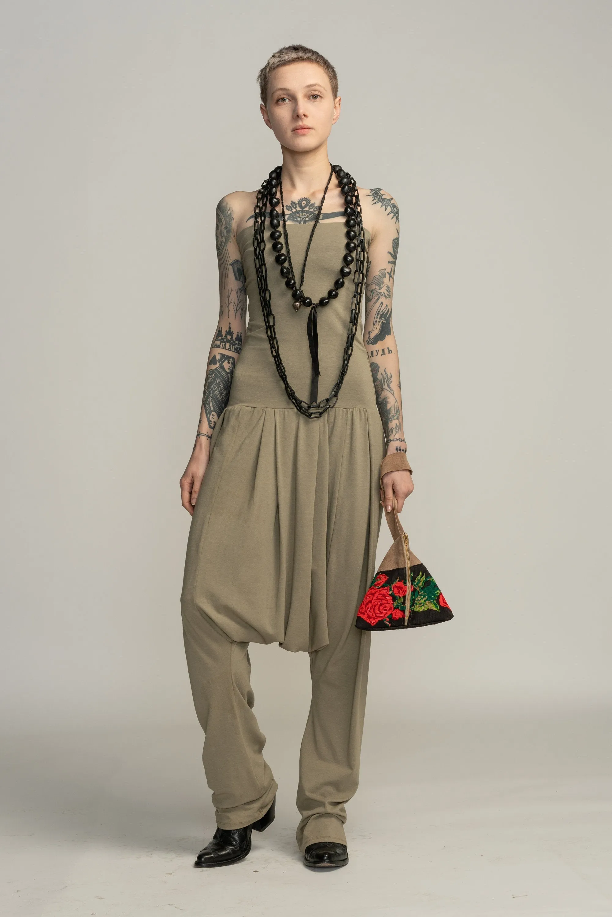 Strapless Almond Green Harem Jumpsuit