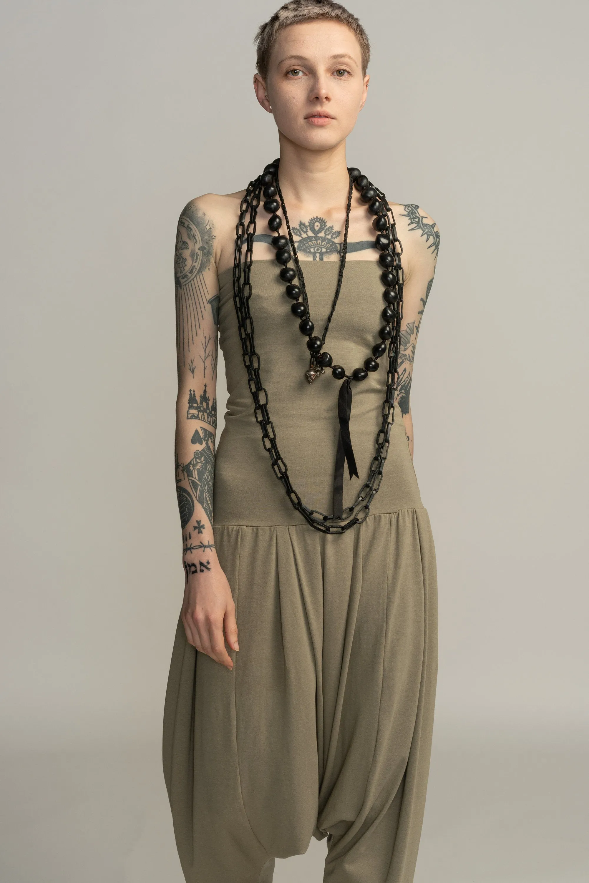 Strapless Almond Green Harem Jumpsuit