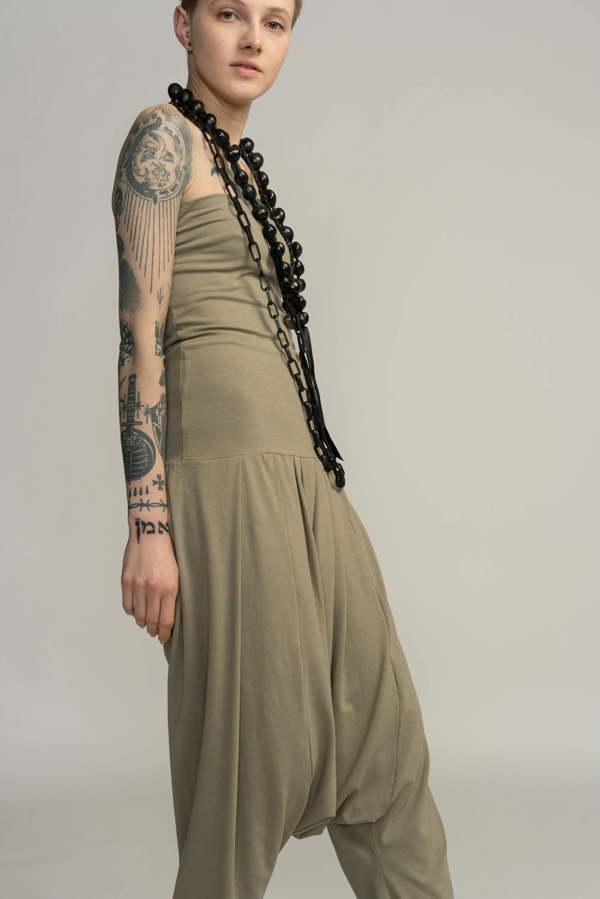 Strapless Almond Green Harem Jumpsuit