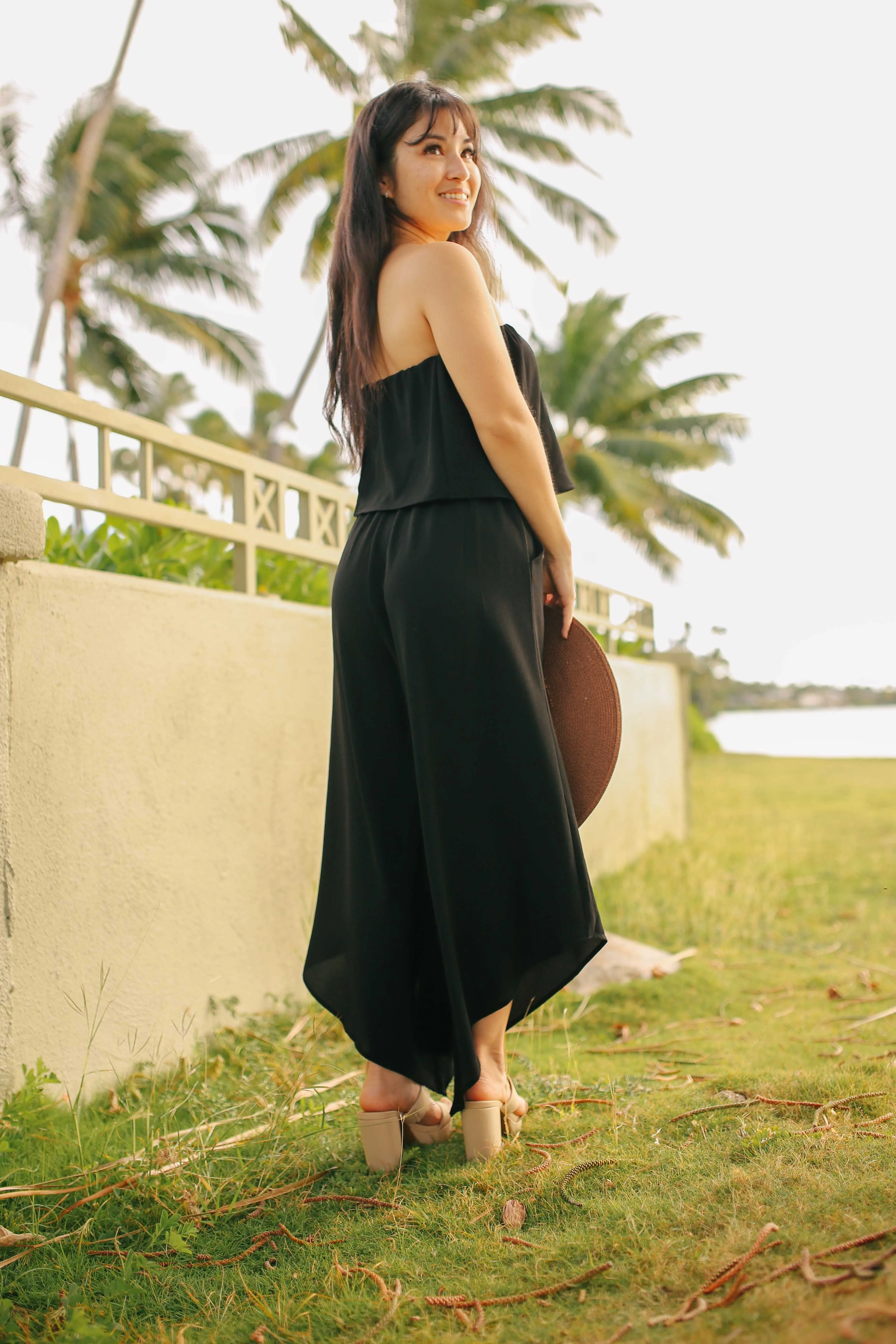 Strapless Slant Hem Jumpsuit