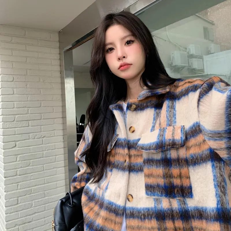 Street Style Unisex Loose Fit Retro Plaid Flannel Coat