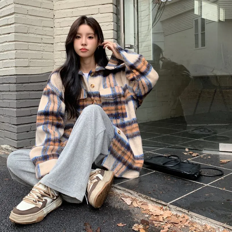 Street Style Unisex Loose Fit Retro Plaid Flannel Coat