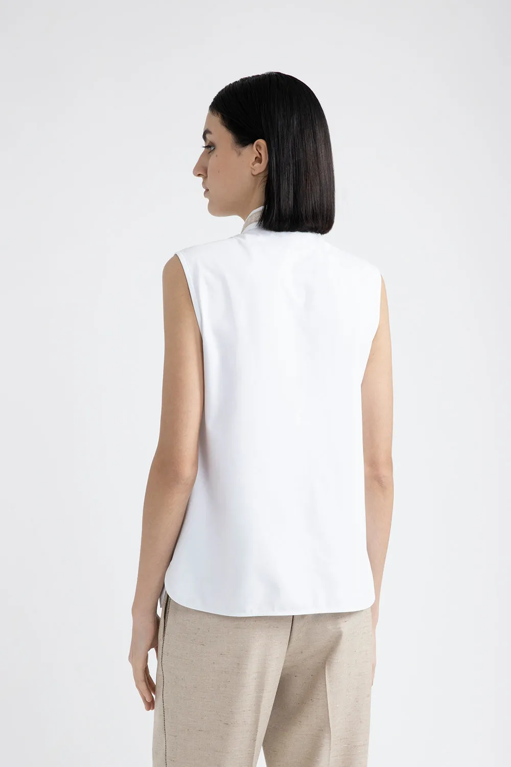 Stretch cotton jersey and poplin top