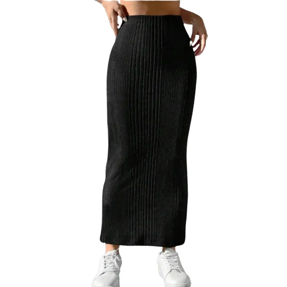 Striped High Waist Knitted Maxi Skirt.