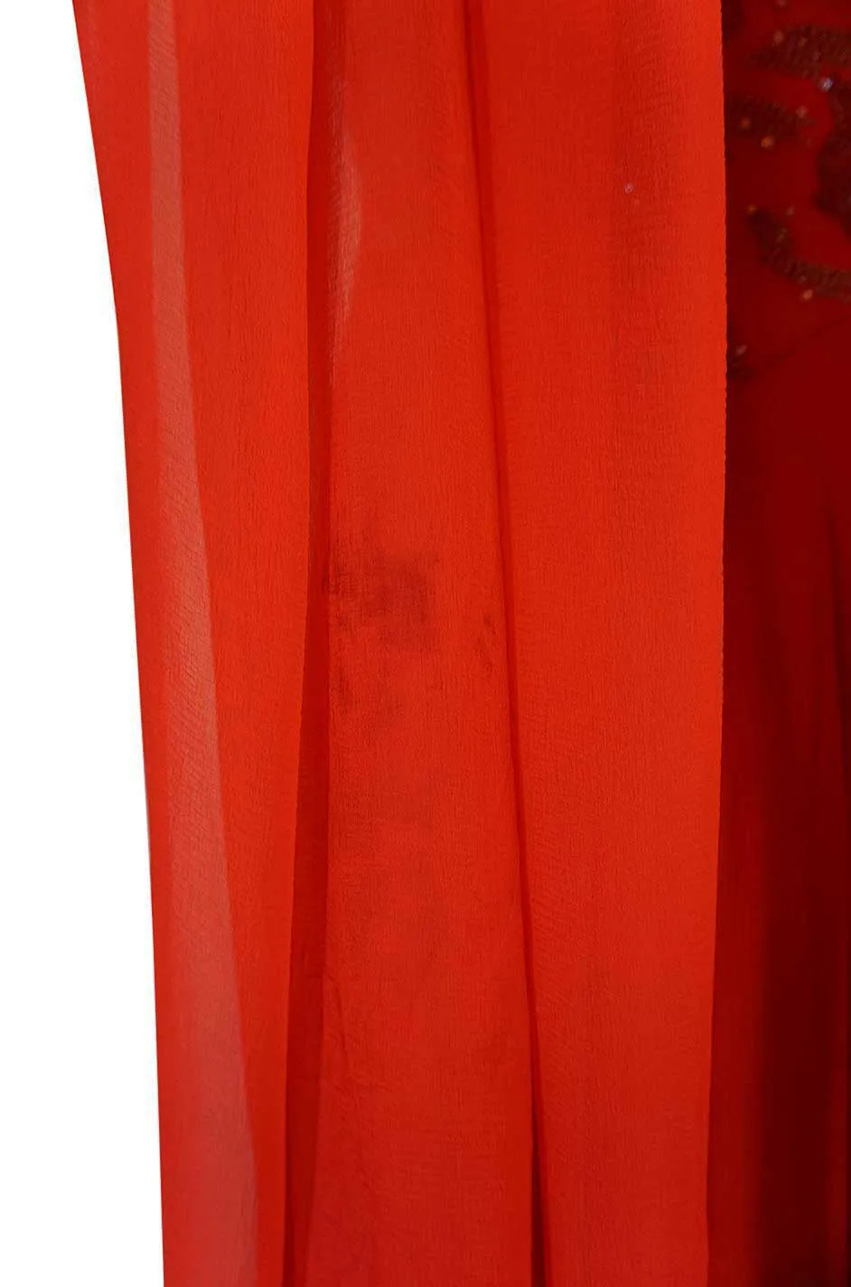 Stunning c1978 Nina Ricci Haute Couture Hand Beaded Layered Red Silk Chiffon Dress