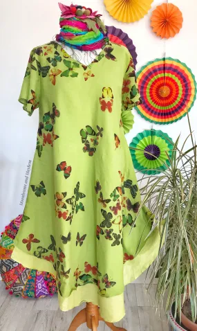 STYLISH GREEN COTTON BUTTERFLY DRESS UK SIZE 12 / 14