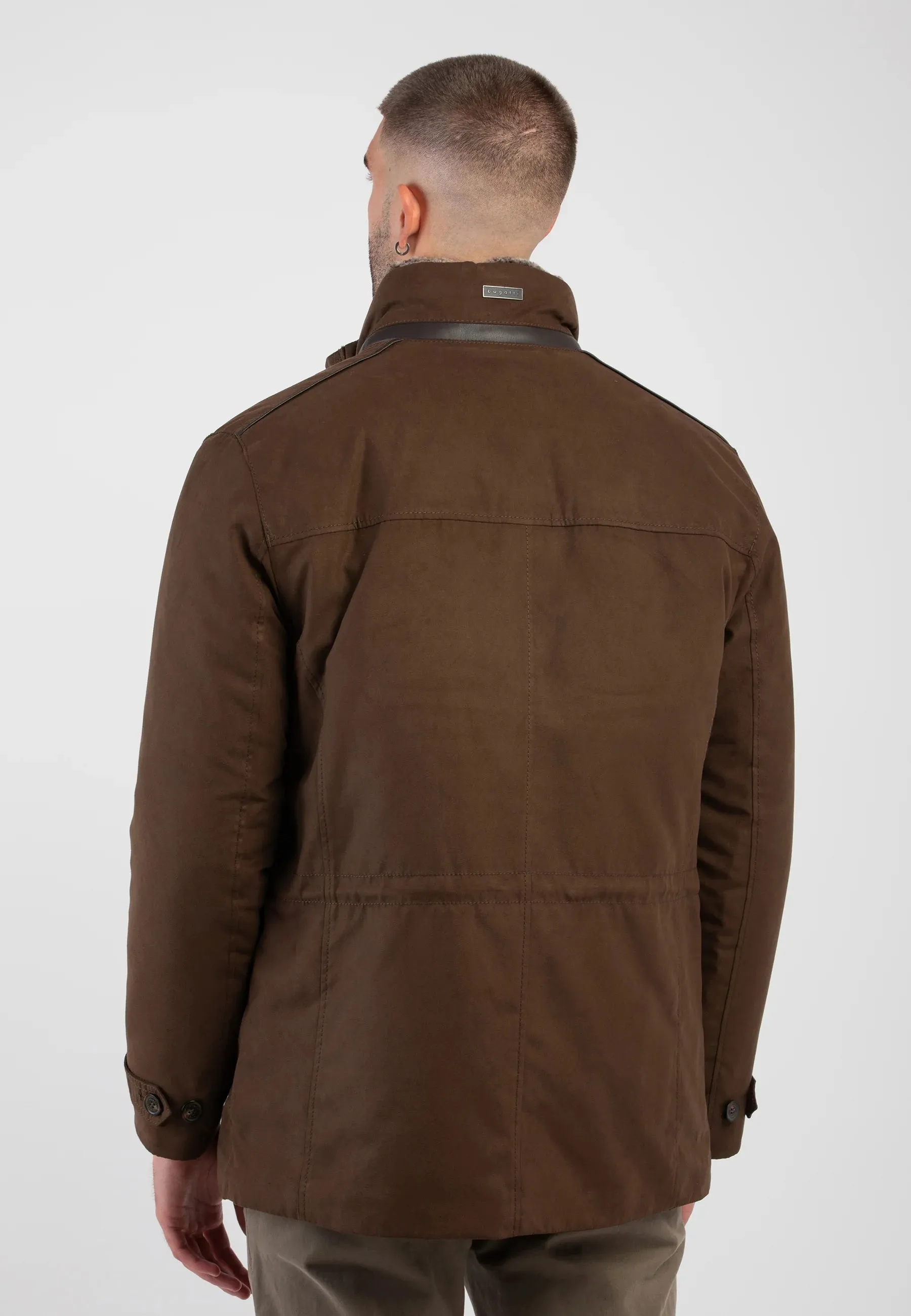 Suede Stand Collar Jacket - Brown