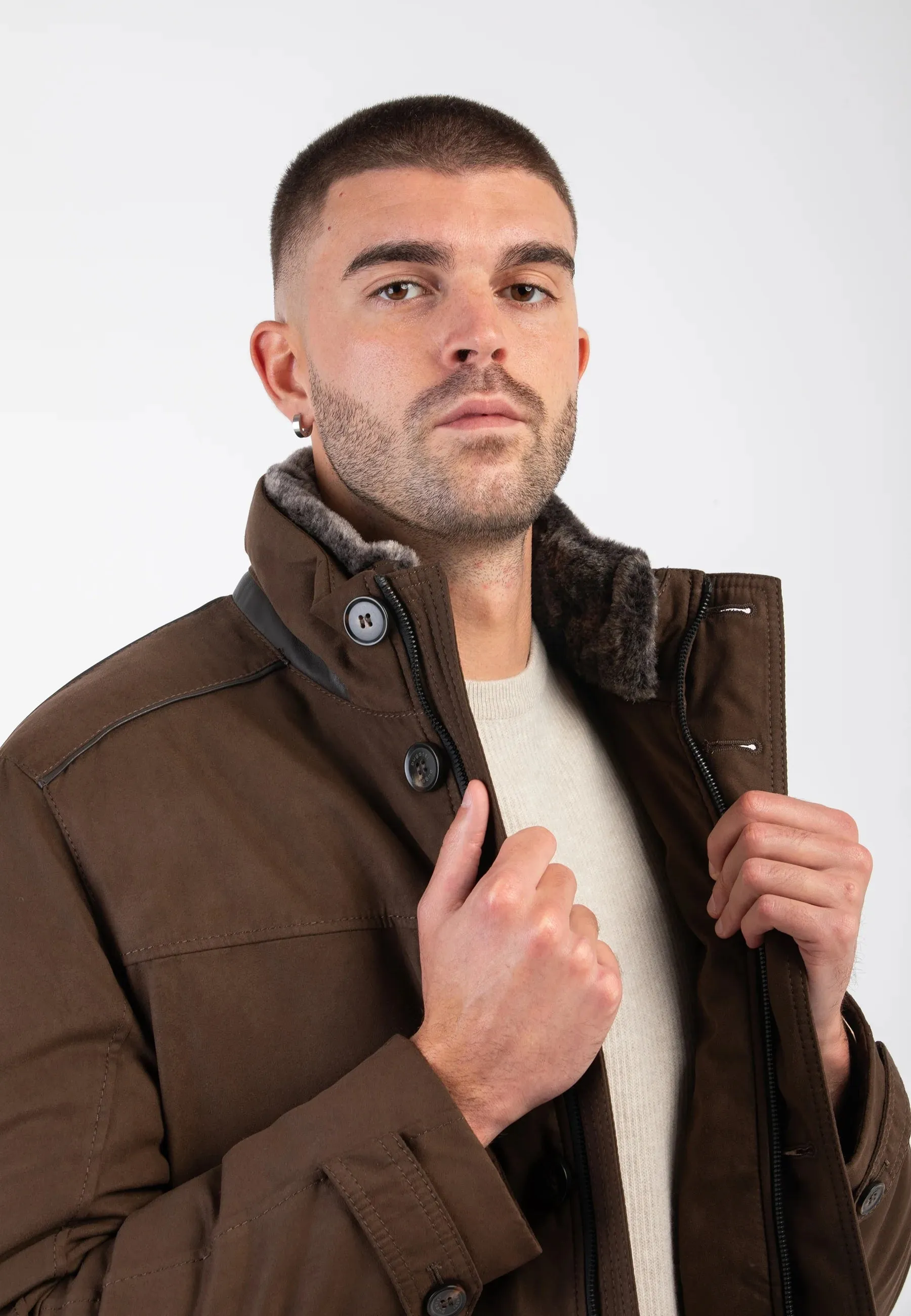 Suede Stand Collar Jacket - Brown