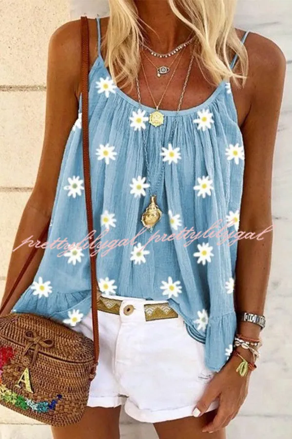 Summer Lady's Daisy Print Camisole Top