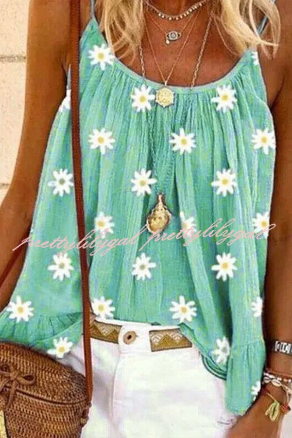 Summer Lady's Daisy Print Camisole Top