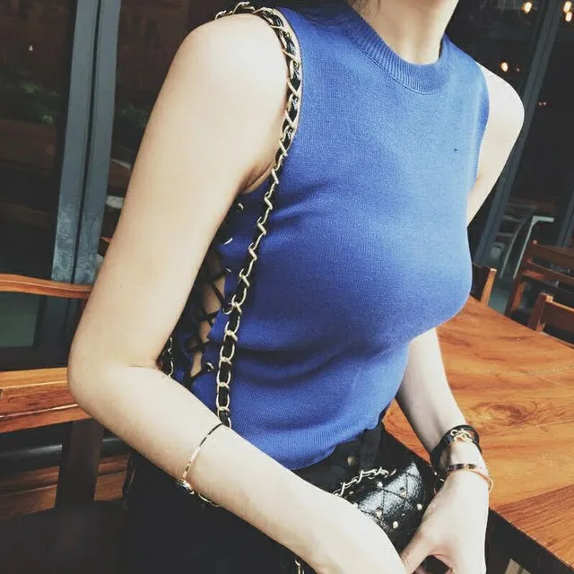 Summer Slim Knitted Camisole Crop Tops Sleeveless Shirt